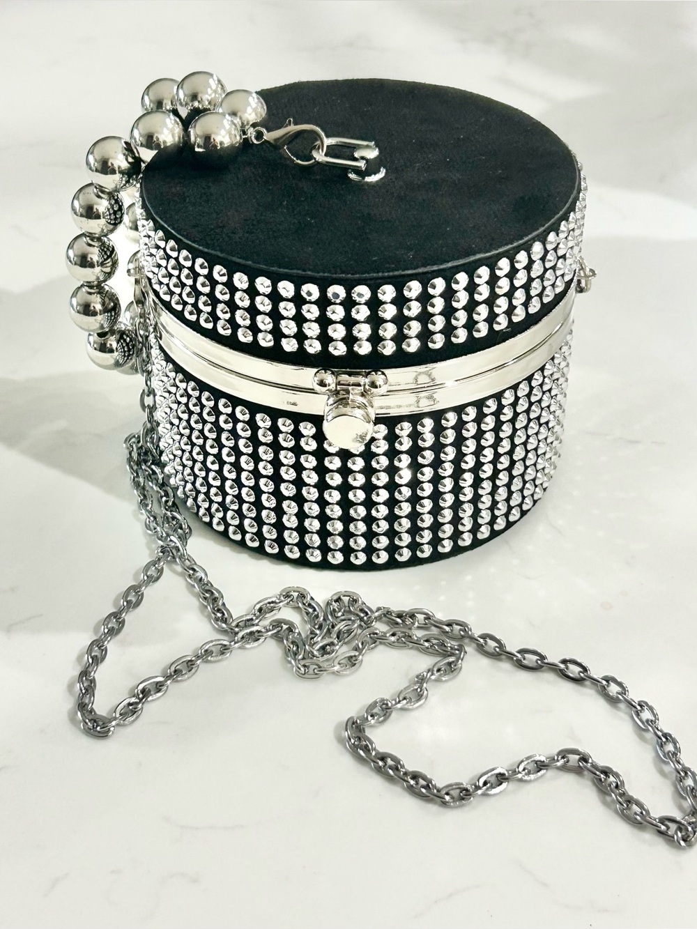 Black-Studded Hat Box Style Bag